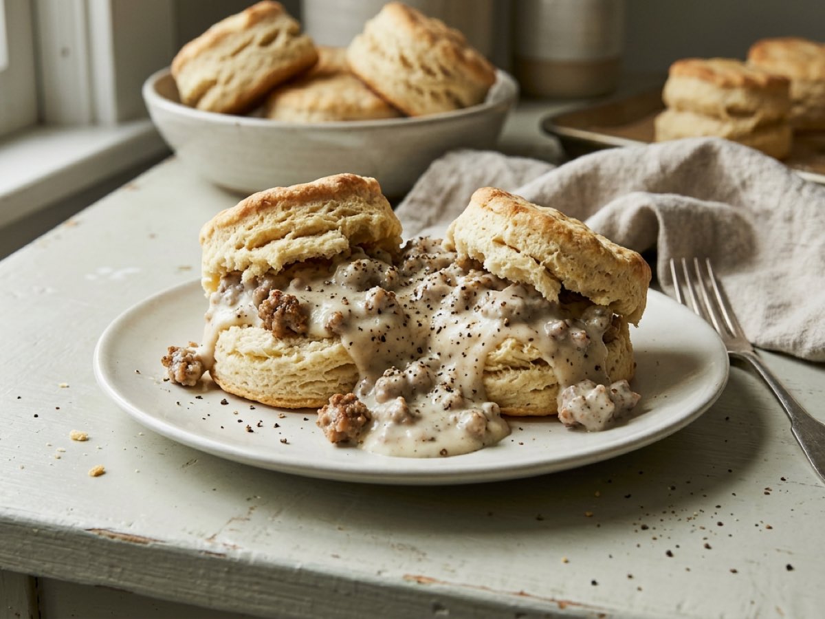Illustration of Biscuits and Sausage Gravy